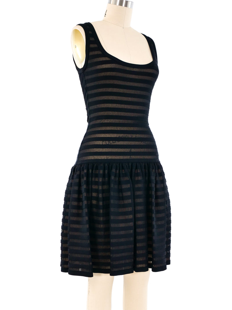 Alaia Striped Mesh Fit and Flare Dress Dress arcadeshops.com