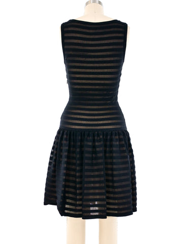 green emerald velvet dress Alaia Striped Mesh Fit and Flare Dress