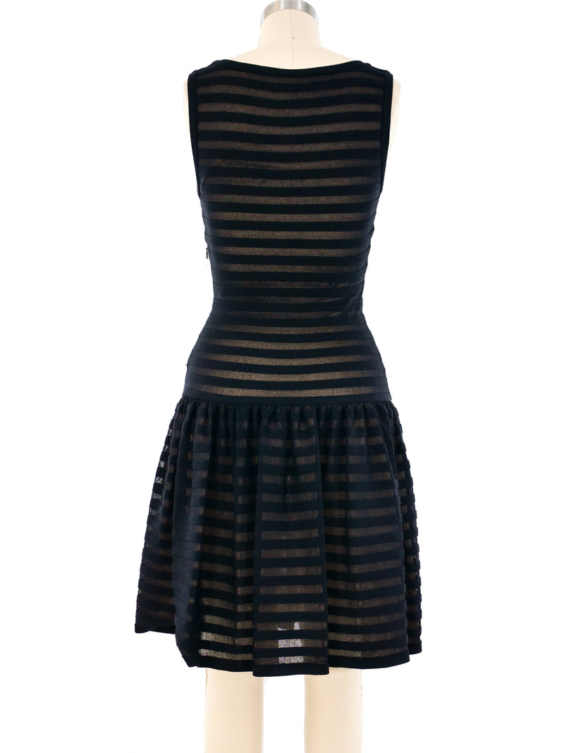 Alaia Striped Mesh Fit and Flare Dress Dress arcadeshops.com