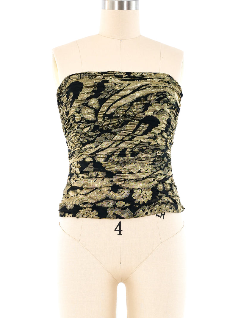 Escada Metallic Floral Bustier Top Top arcadeshops.com