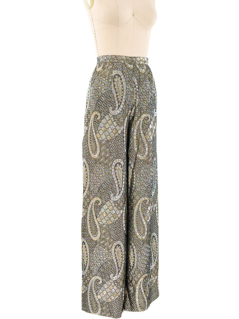 Metallic Paisley Split Leg Palazzo Pants Bottom arcadeshops.com