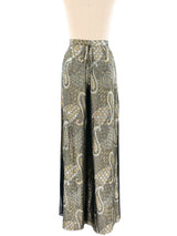 Metallic Paisley Split Leg Palazzo Pants Bottom arcadeshops.com