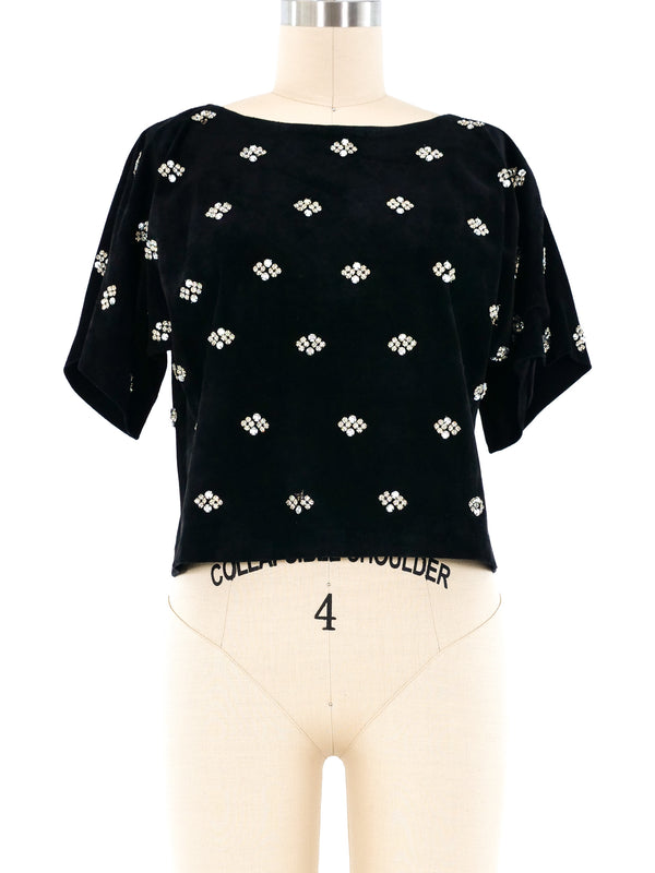 Embellished Suede Crop Top Top arcadeshops.com