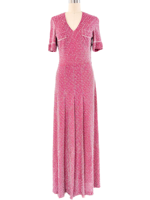 Metallic Pink Pleated Maxi Dress Dress arcadeshops.com