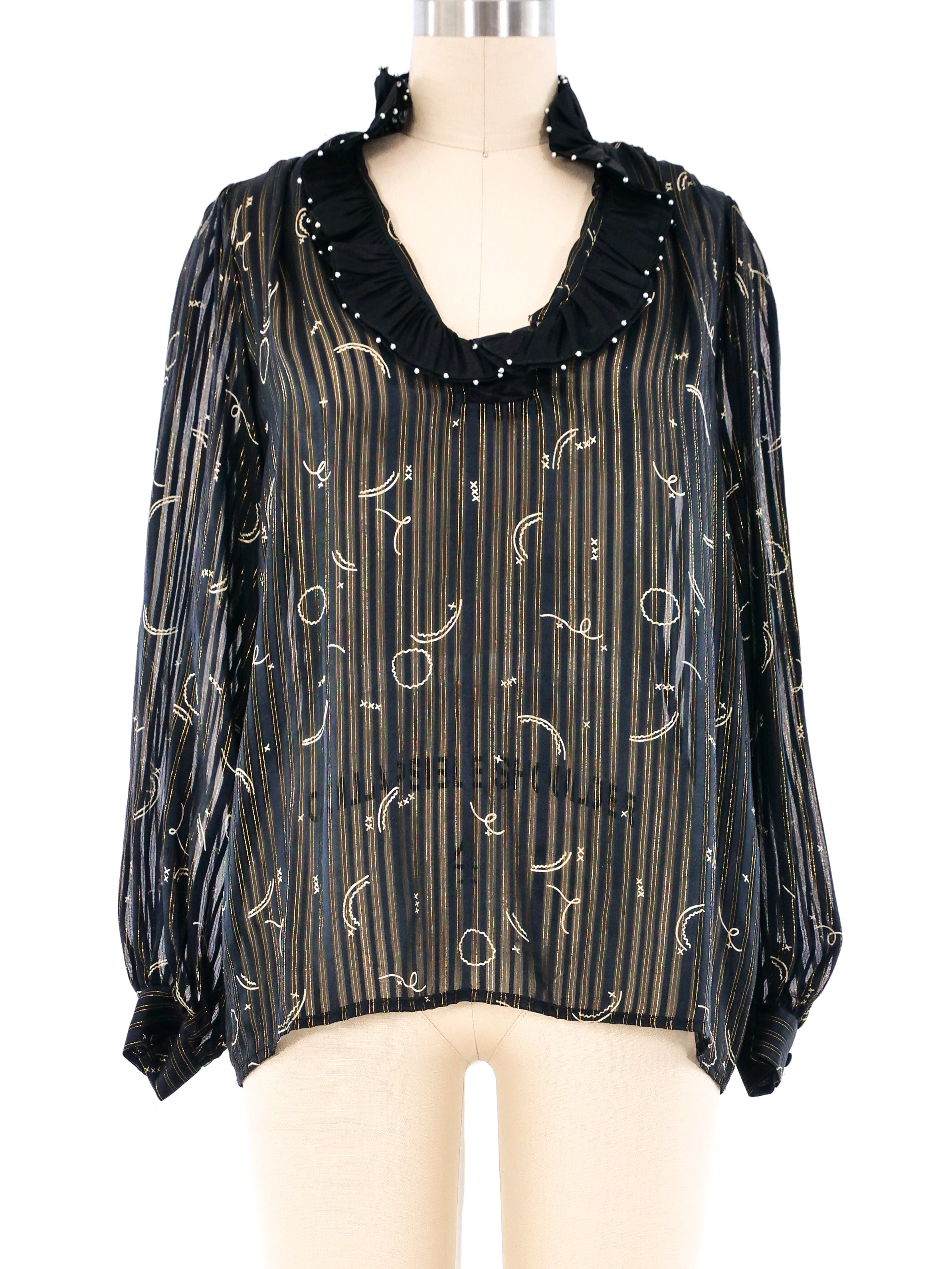 Zandra Rhodes Printed Silk Ruffle Blouse