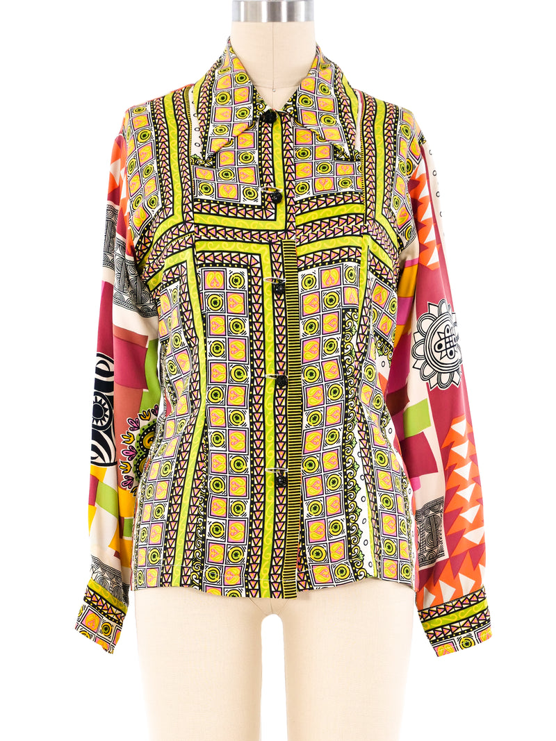 Todd Oldham Graphic Printed Silk Blouse Top arcadeshops.com