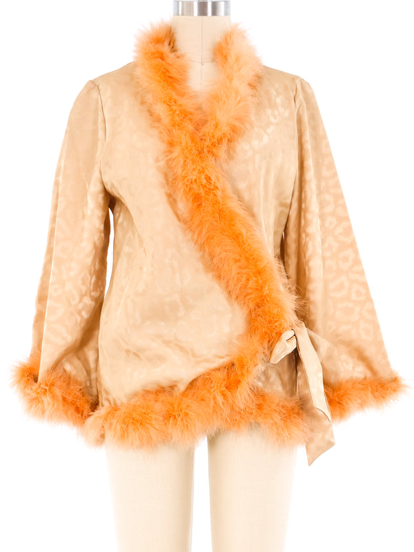 Christian Dior Marabou Feather Trimmed Satin Robe Jacket arcadeshops.com