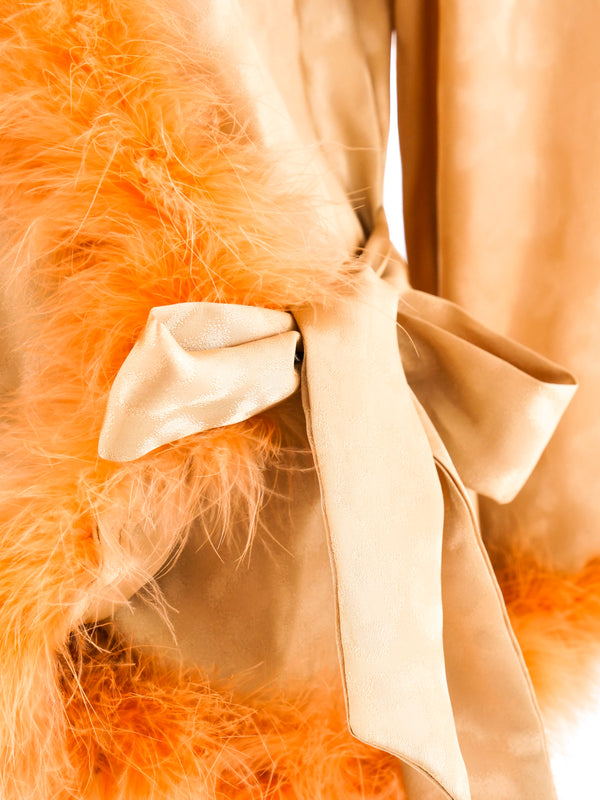Christian Dior Marabou Feather Trimmed Satin Robe Jacket arcadeshops.com