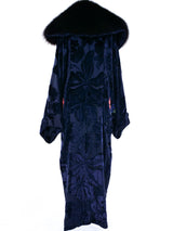 John Galliano Fur Trimmed Floral Velvet Duster Outerwear arcadeshops.com