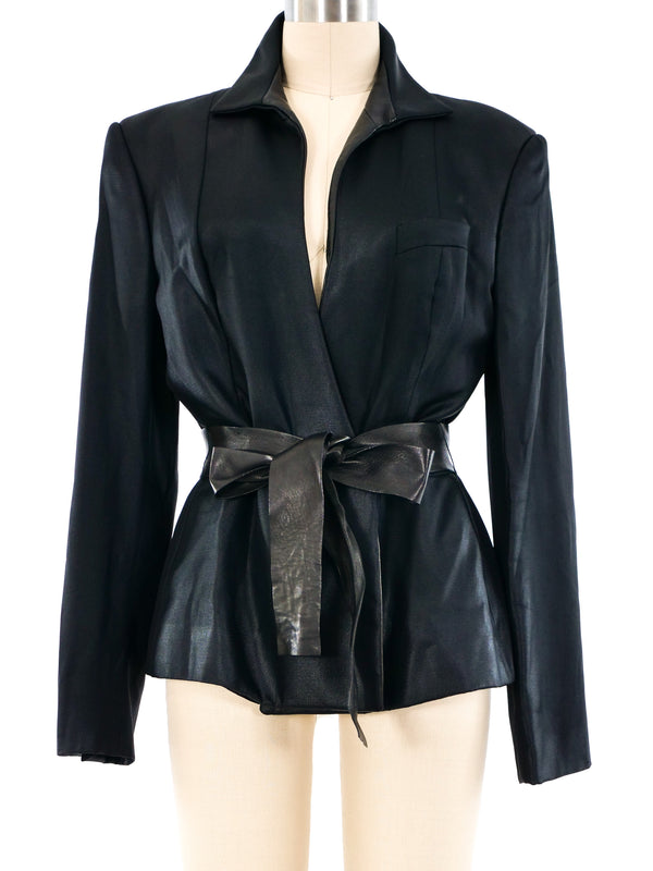 Gucci Leather Trimmed Belted Jacket Jacket arcadeshops.com