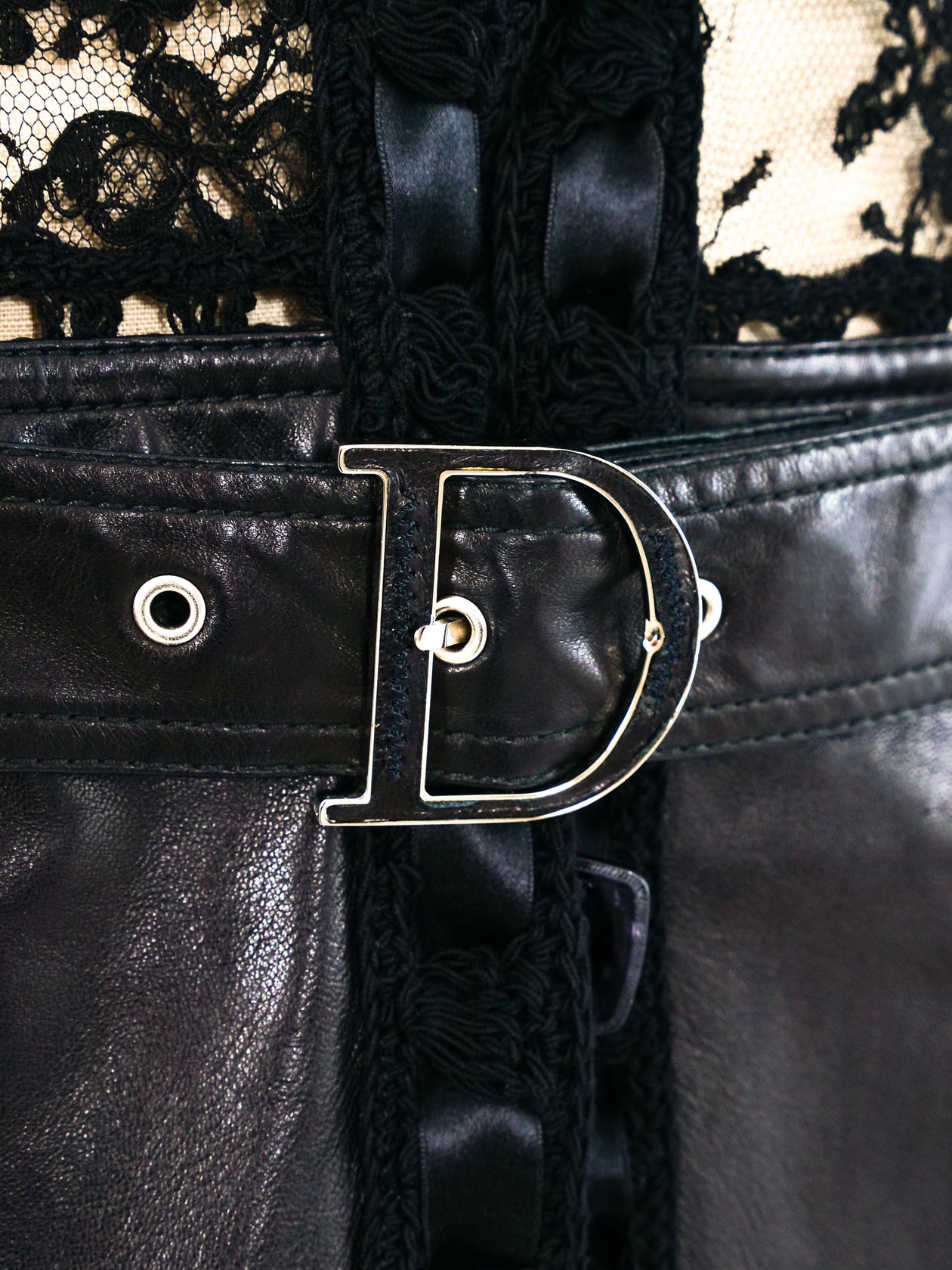 Christian Dior Leather and Lace Dress