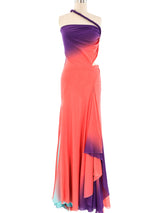 Gianni Versace Ombre Chiffon One Shoulder Gown Dress arcadeshops.com