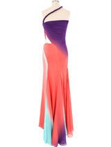 Gianni Versace Ombre Chiffon One Shoulder Gown Dress arcadeshops.com