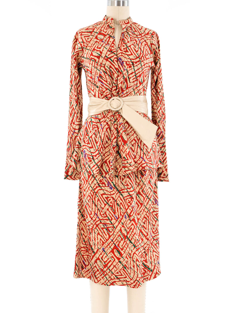 Halston Abstract Printed Skirt Ensemble Suit arcadeshops.com