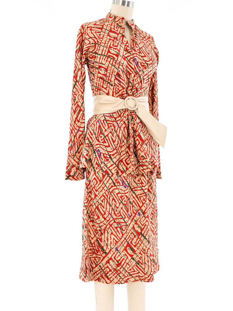 Halston Abstract Printed Skirt Ensemble Suit arcadeshops.com