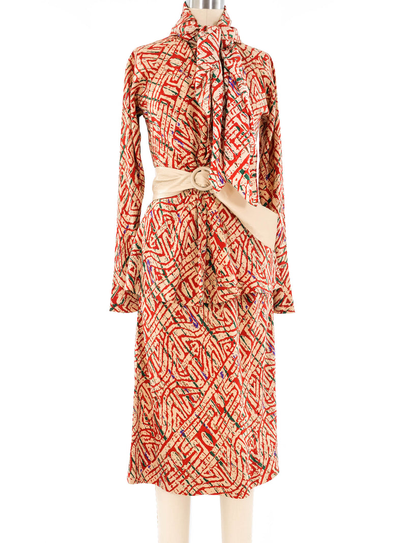 Halston Abstract Printed Skirt Ensemble Suit arcadeshops.com