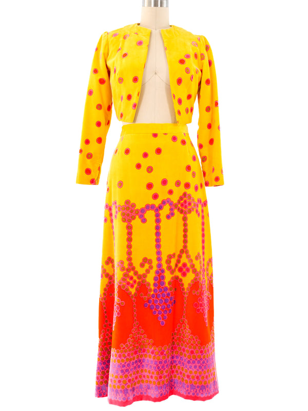 Yellow Velvet Polka Dot Skirt Ensemble Suit arcadeshops.com