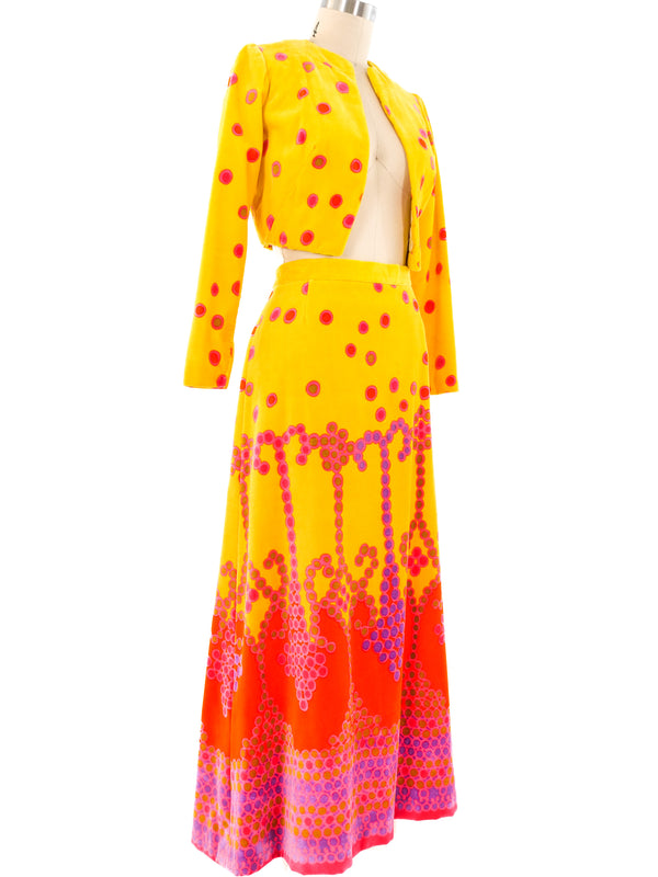 Yellow Velvet Polka Dot Skirt Ensemble Suit arcadeshops.com