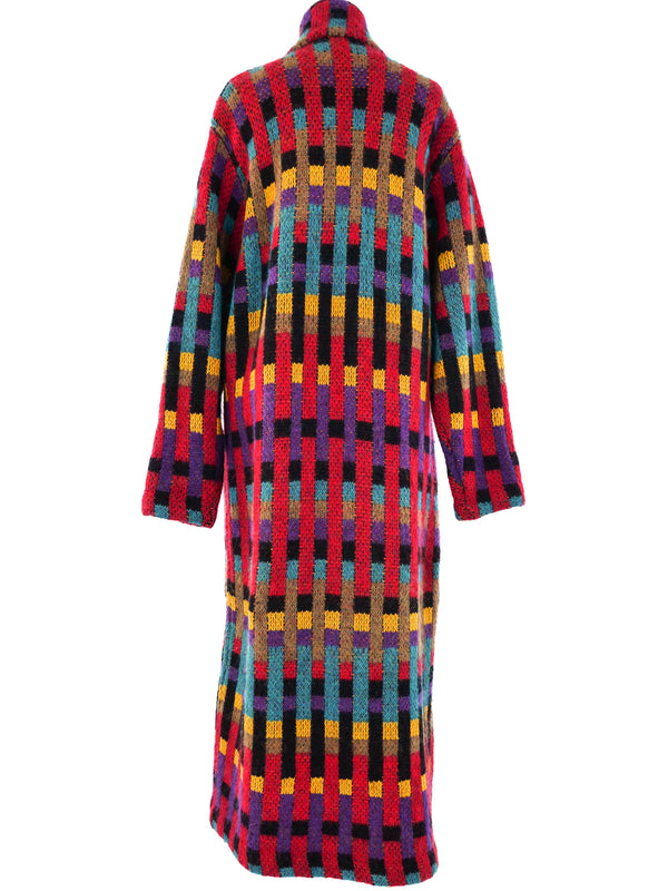 Multicolor Checker Knit Maxi Coat Outerwear arcadeshops.com