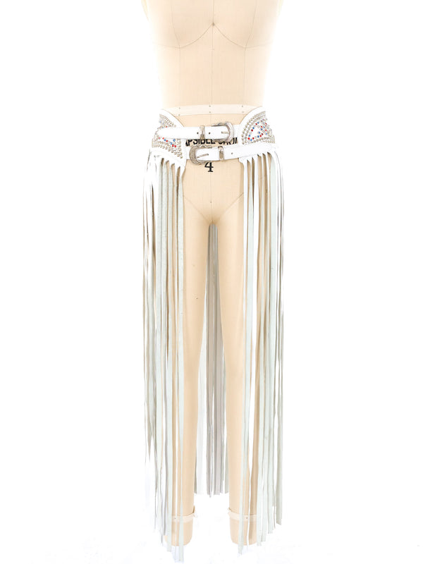 Leather Fringe Rhinestoned Waist Belt Accessory arcadeshops.com