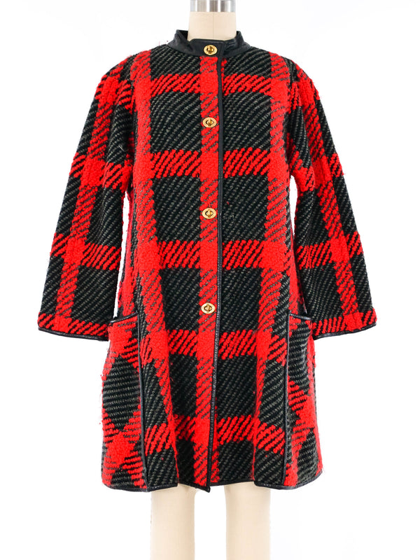 Bonnie Cashin Leather Trimmed Plaid Wool Coat Outerwear arcadeshops.com