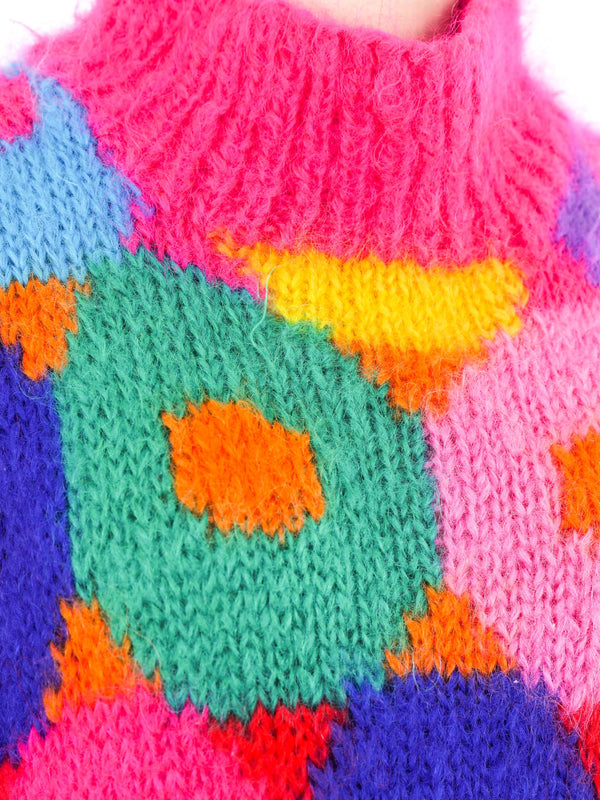 Pink Patterned Mohair Knit Sweater Top arcadeshops.com