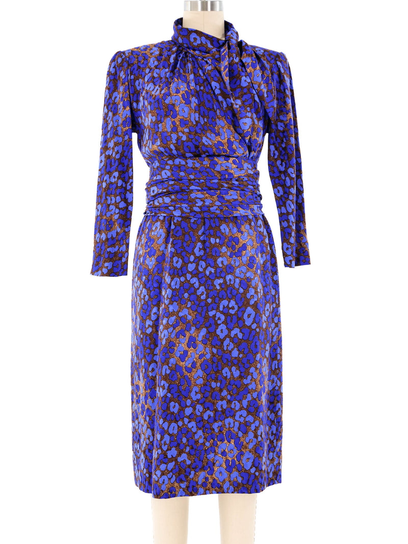 Yves Saint Laurent Blue Leopard Silk Dress Dress arcadeshops.com