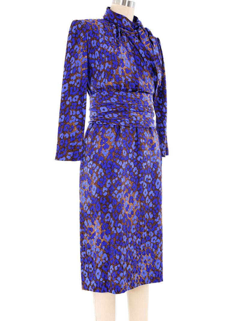 Yves Saint Laurent Blue Leopard Silk Dress Dress arcadeshops.com