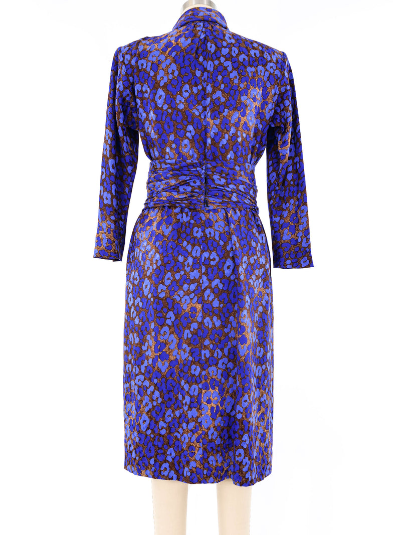 Yves Saint Laurent Blue Leopard Silk Dress Dress arcadeshops.com