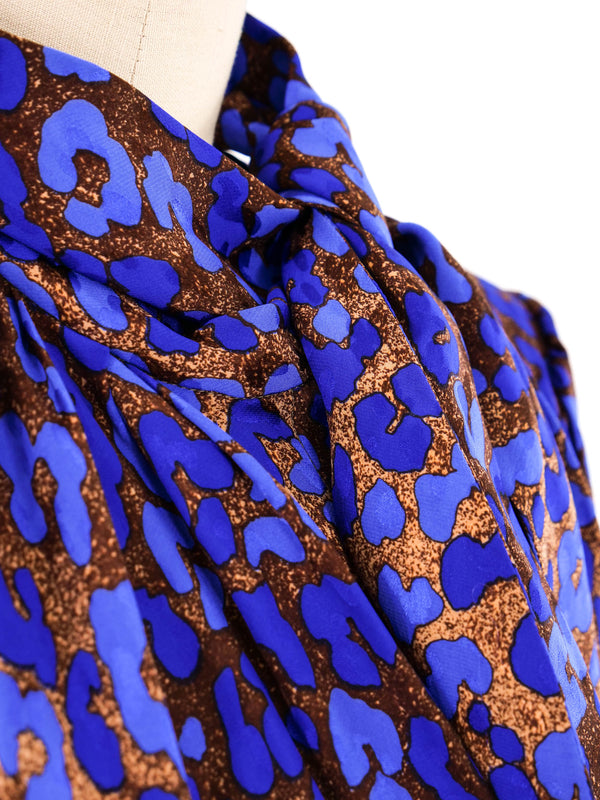Yves Saint Laurent Blue Leopard Silk Dress Dress arcadeshops.com