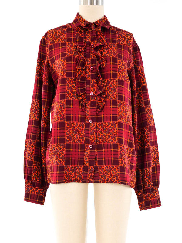 Yves Saint Laurent Printed Ruffle Blouse Top arcadeshops.com