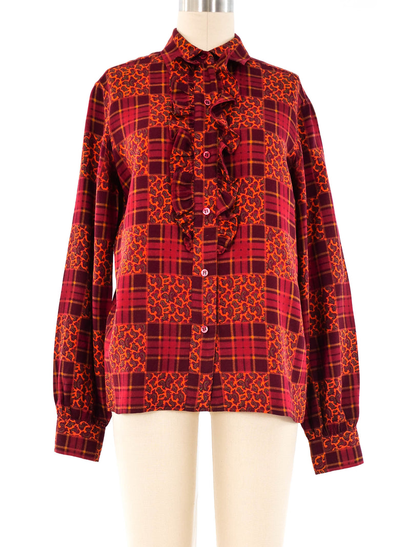 Yves Saint Laurent Printed Ruffle Blouse Top arcadeshops.com