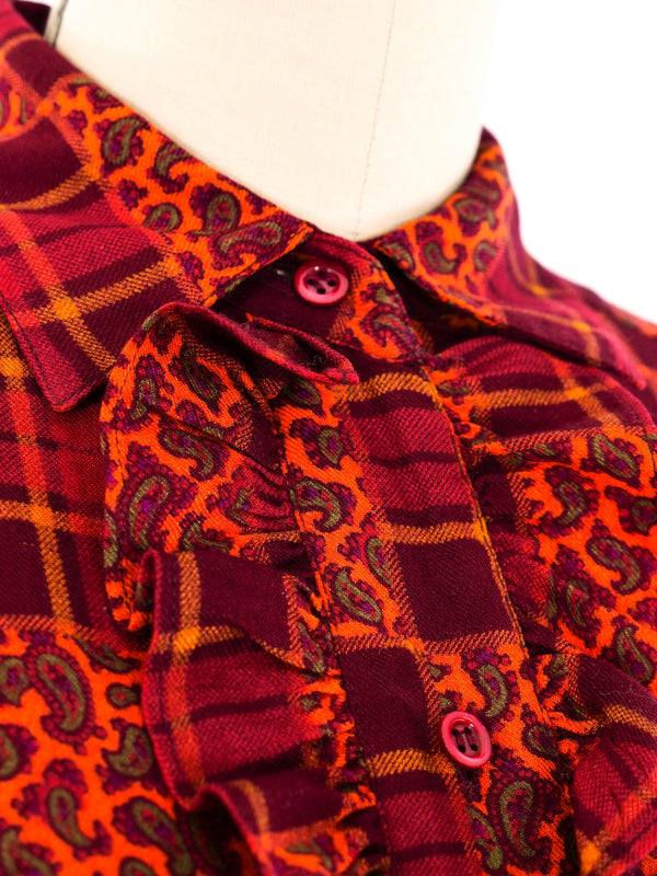 Yves Saint Laurent Printed Ruffle Blouse Top arcadeshops.com