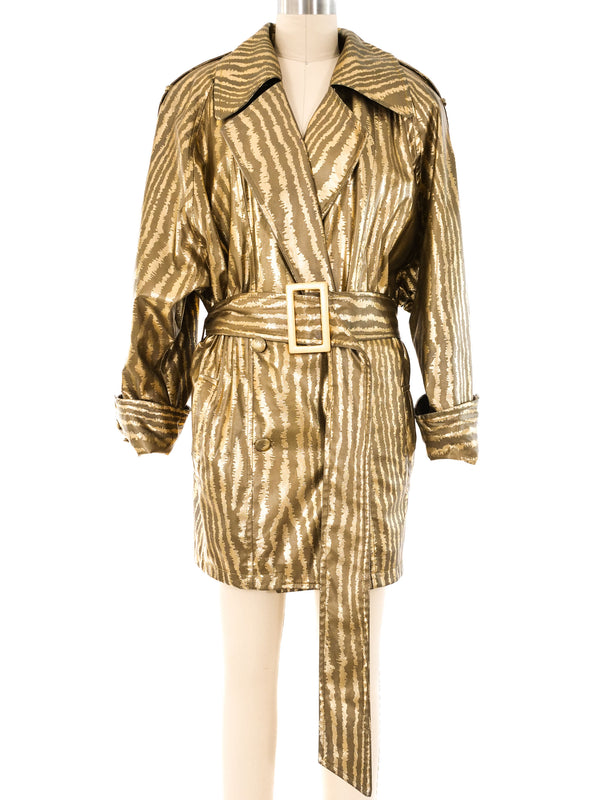 1980's Striped Gold Trench Coat Jacket arcadeshops.com