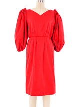 Yves Saint Laurent Red Balloon Sleeve Dress Dress arcadeshops.com