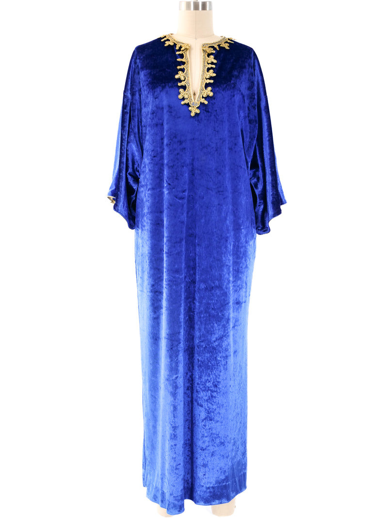 Oscar de la Renta Blue Crushed Velvet Caftan Dress arcadeshops.com