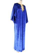 Oscar de la Renta Blue Crushed Velvet Caftan Dress arcadeshops.com