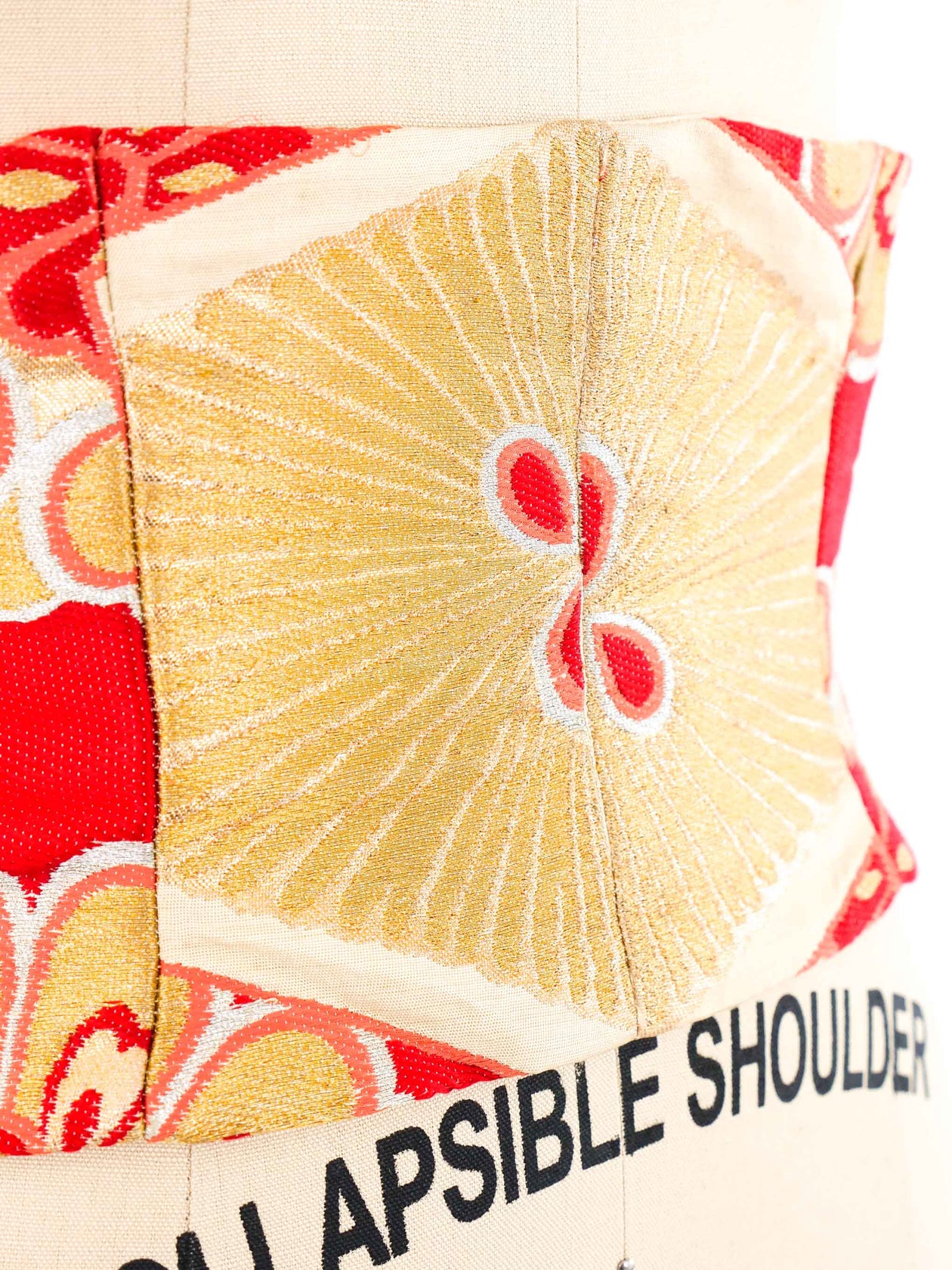 Japanese Kimono Obi Bag With Gold Orange Flower Pattern