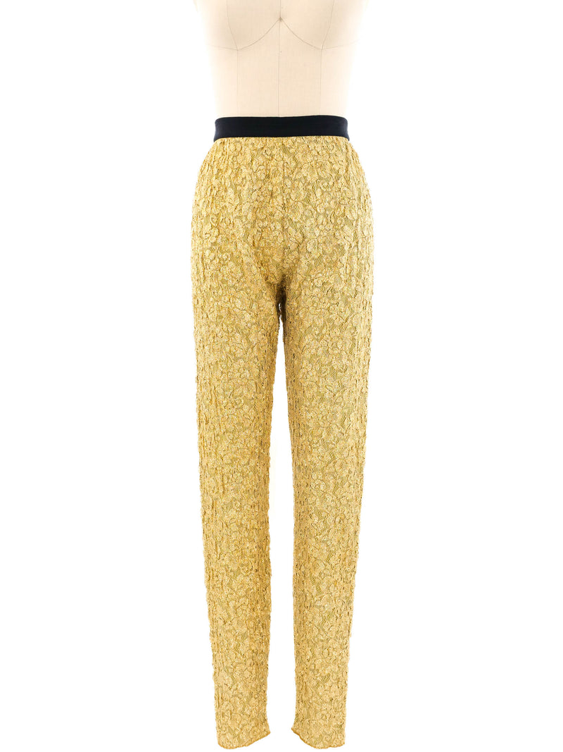 Versace Istante Metallic Gold Lace Pant Bottom arcadeshops.com