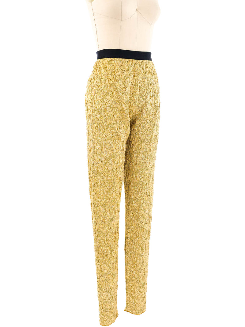 Versace Istante Metallic Gold Lace Pant Bottom arcadeshops.com