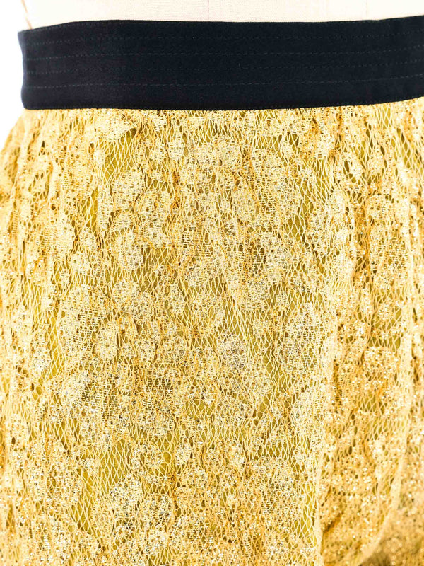 Versace Istante Metallic Gold Lace Pant Bottom arcadeshops.com