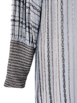 Grey Bead Embellished Striped Dress Dress arcadeshops.com