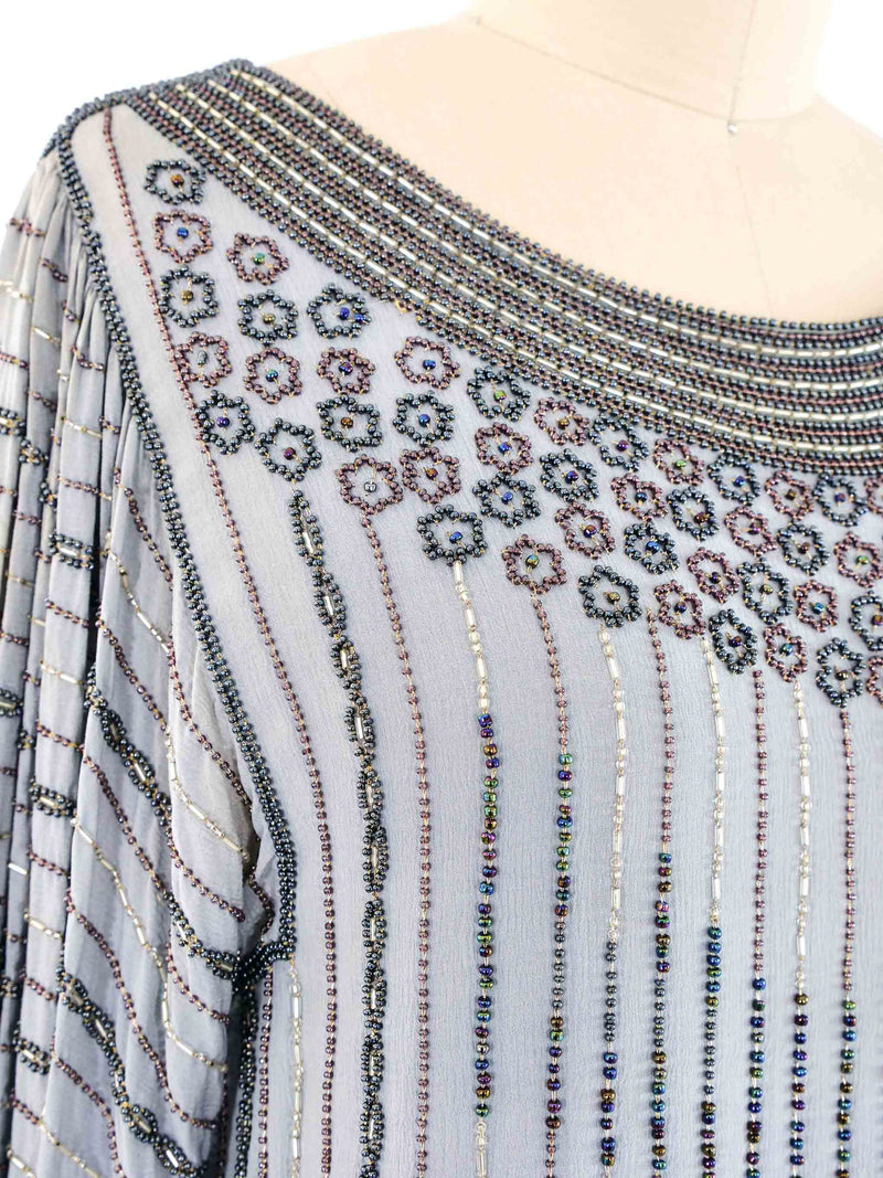 Grey Bead Embellished Striped Dress Dress arcadeshops.com