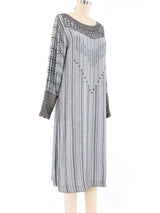 Grey Bead Embellished Striped Dress Dress arcadeshops.com