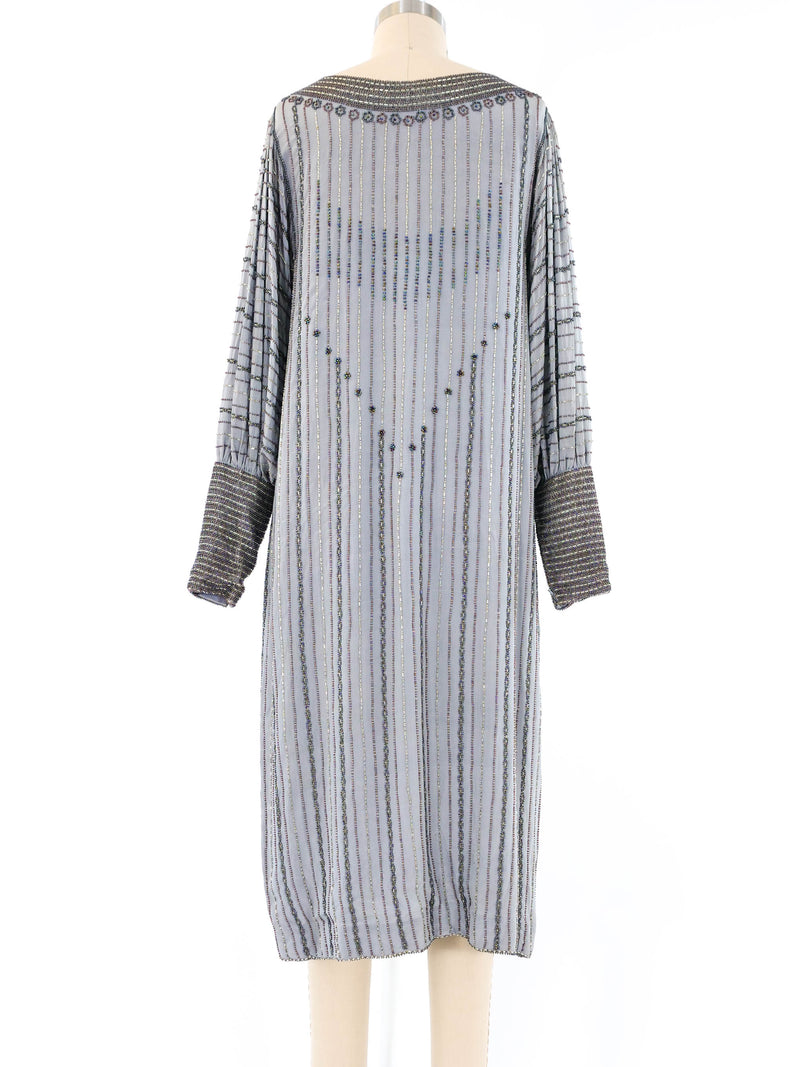 Grey Bead Embellished Striped Dress Dress arcadeshops.com