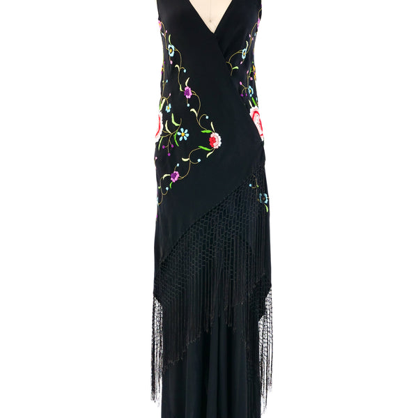 Floral Embroidered Fringed Piano Shawl Dress Floral Embroidered Fringed Piano Shawl Dress