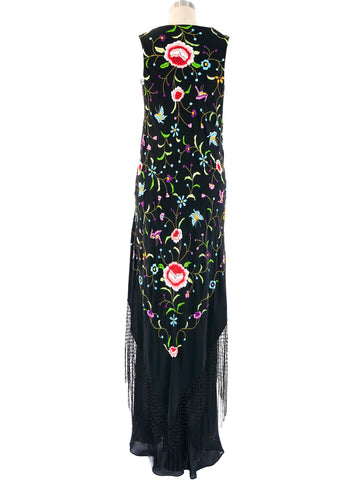 Floral Embroidered Fringed Piano Shawl Dress Floral Embroidered Fringed Piano Shawl Dress