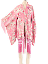 Floral Printed Fringed Silk Kimono Jacket arcadeshops.com