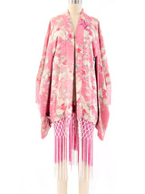 Floral Printed Fringed Silk Kimono Jacket arcadeshops.com