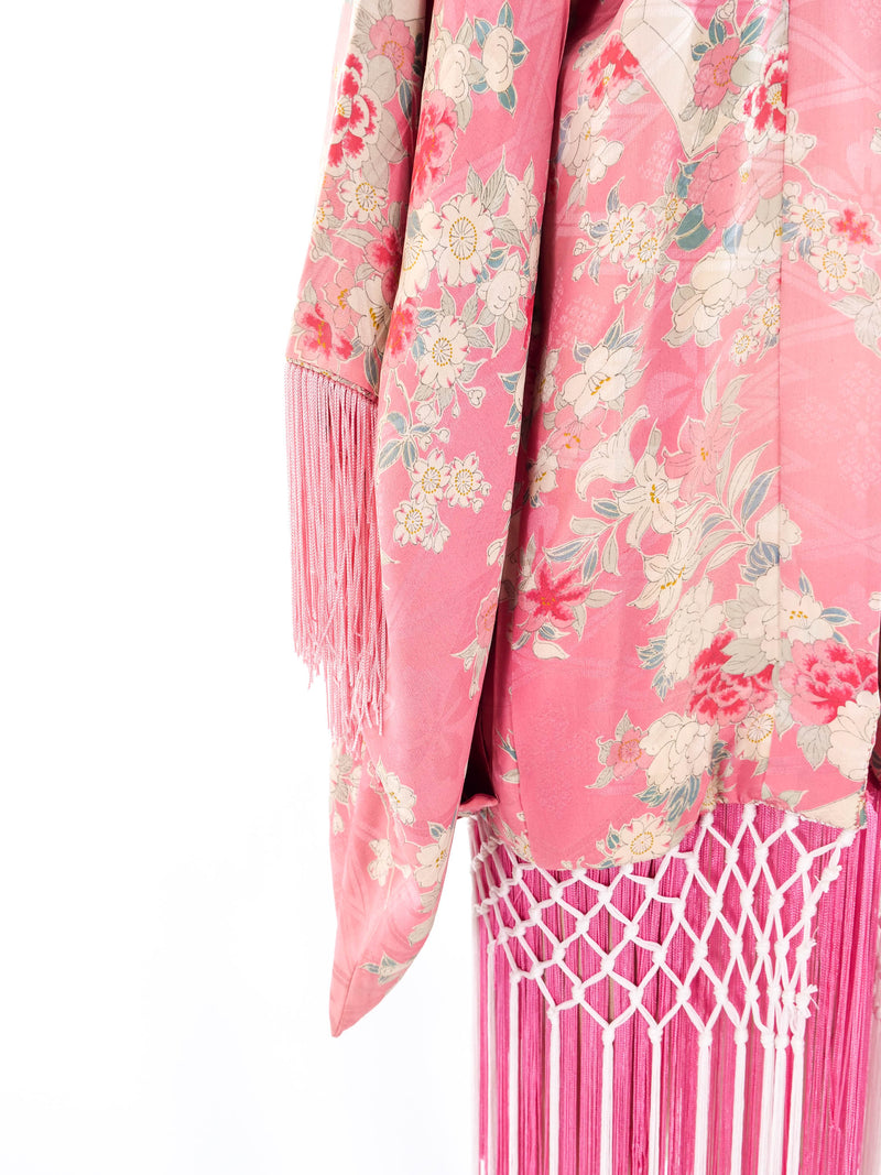 Floral Printed Fringed Silk Kimono Jacket arcadeshops.com